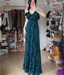Vintage Court Dark Green V-Neck Ruffled Long Prom Dresses Evening Dresses