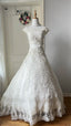 Vintage Court White Round Neck Lace Embroidered Train Ball Gown Wedding Dresses