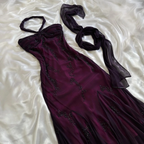 Vintage Dark Purple Halter-Neck Beaded Ruffled Charming Prom Dress Prom Dress