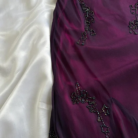 Vintage Dark Purple Halter-Neck Beaded Ruffled Charming Prom Dress Prom Dress