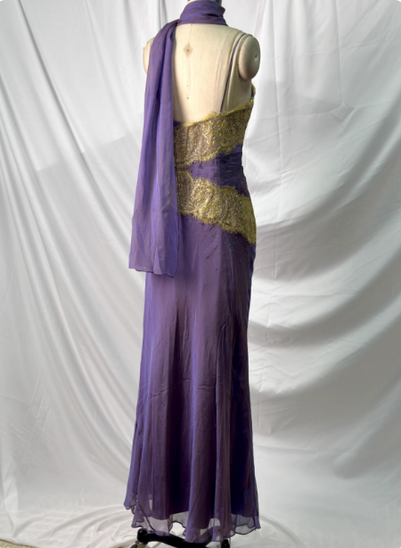 Vintage Deep Purple Gold Lace Thin Strap V-Neck Chiffon Long Prom Dresses Evening Dresses Secondary image