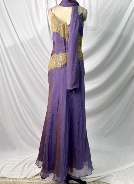 Vintage Deep Purple Gold Lace Thin Strap V-Neck Chiffon Long Prom Dresses Evening Dresses Main image