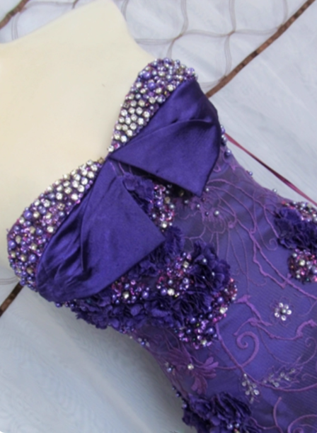Vintage Deep Purple Mermaid Strapless 3D Floral Beaded Tulle Long Prom Dresses Evening Dresses Secondary image