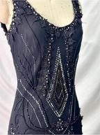 Vintage Elegant Black Mermaid Asymmetrical Hem Beaded Chiffon Long Prom Dresses Evening Dresses