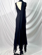 Vintage Elegant Black Mermaid Asymmetrical Hem Beaded Chiffon Long Prom Dresses Evening Dresses