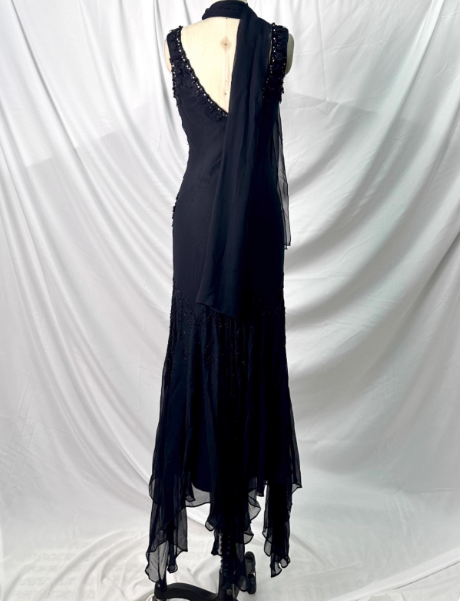 Vintage Elegant Black Mermaid Asymmetrical Hem Beaded Chiffon Long Prom Dresses Evening Dresses
