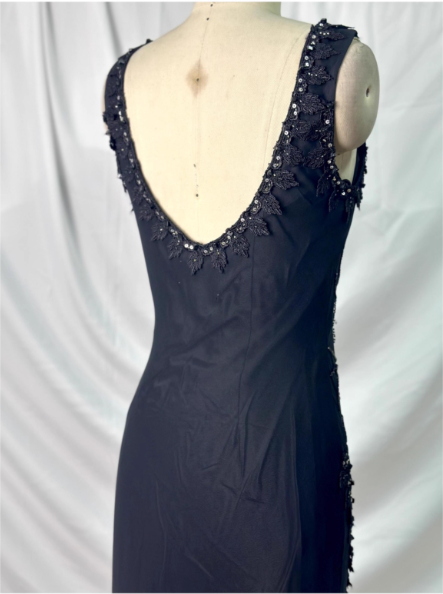 Vintage Elegant Black Mermaid Asymmetrical Hem Beaded Chiffon Long Prom Dresses Evening Dresses