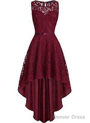 Vintage Elegant Floral Lace Sleeveless High Low Homecoming Dress