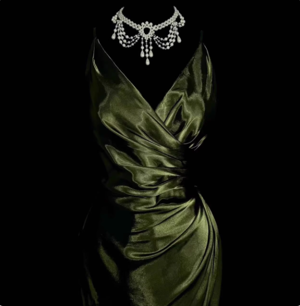 Vintage Emerald Green V-Neck Ruffled Satin Long Prom Dresses Evening Dresses
