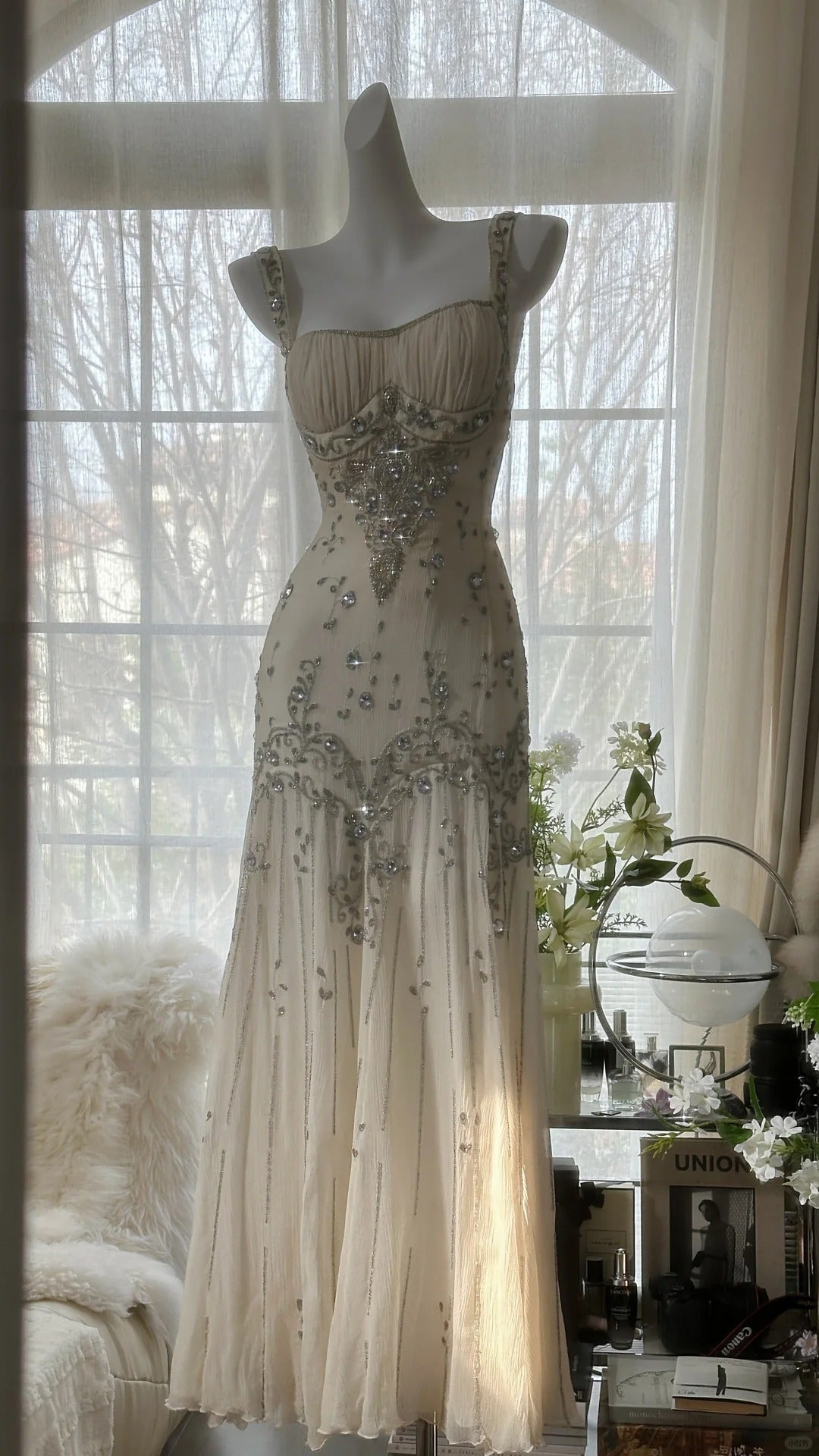 Vintage Prom Dresses, Light Champagne Long Sleeveless Prom Gown Main image