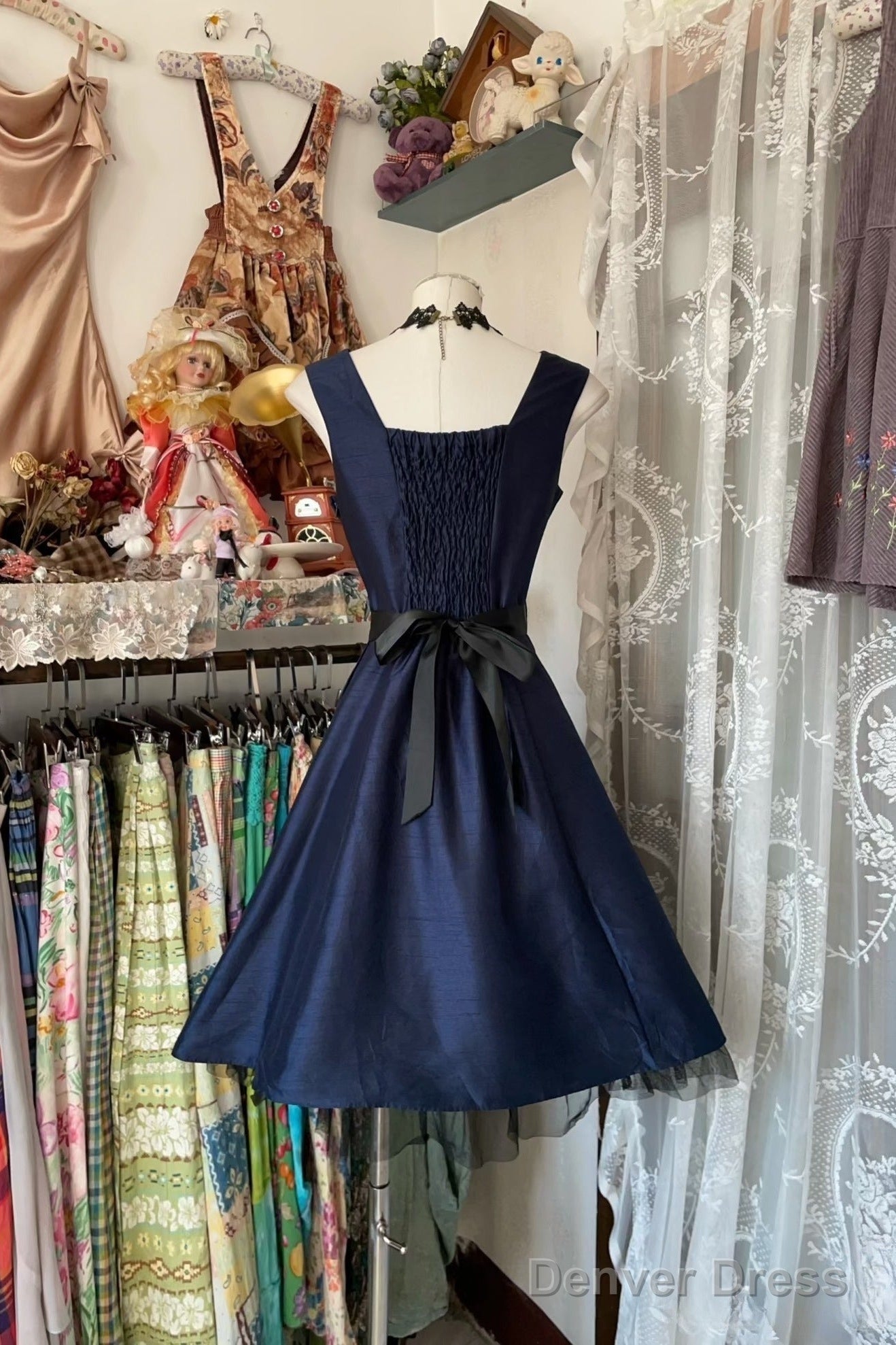 Vintage Fashion A Line Navy Blue Short Length Homecoing Birthday Dress Prom Dresses Main image