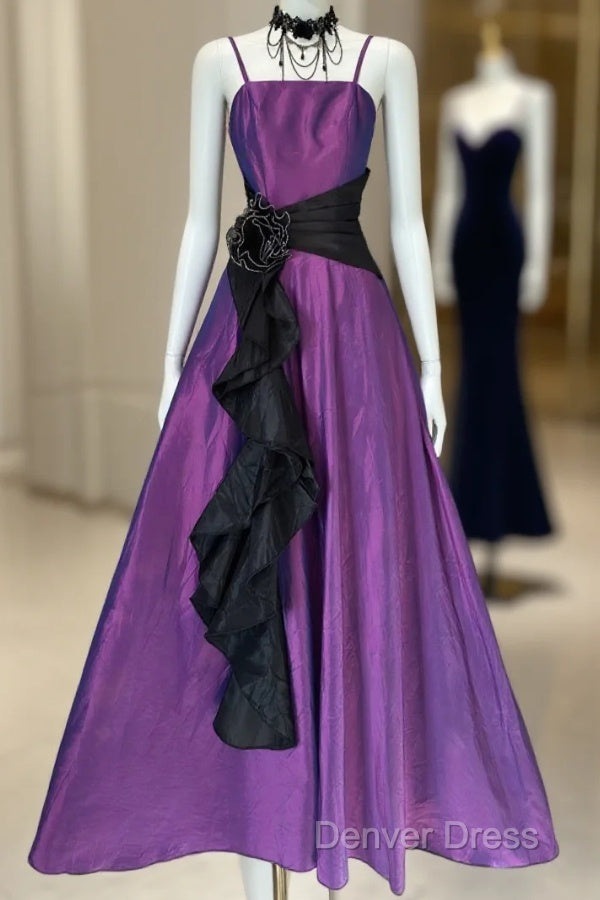 Vintage Fashion A Line Spaghetti Straps Grape Floor Length Prom Dress Main image