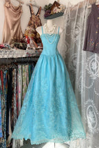 Vintage Fashion A Line Spaghetti Straps Light Blue Floor Length Evening Dresses Prom Dresses