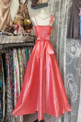 Vintage Fashion A Line Spaghetti Straps Pink Floor Length Evening Dress Prom Dresses