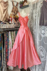 Vintage Fashion A Line Spaghetti Straps Pink Floor Length Evening Dress Prom Dresses