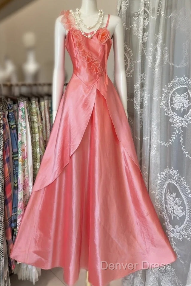 Vintage Fashion A Line Spaghetti Straps Pink Floor Length Prom Dress Main image