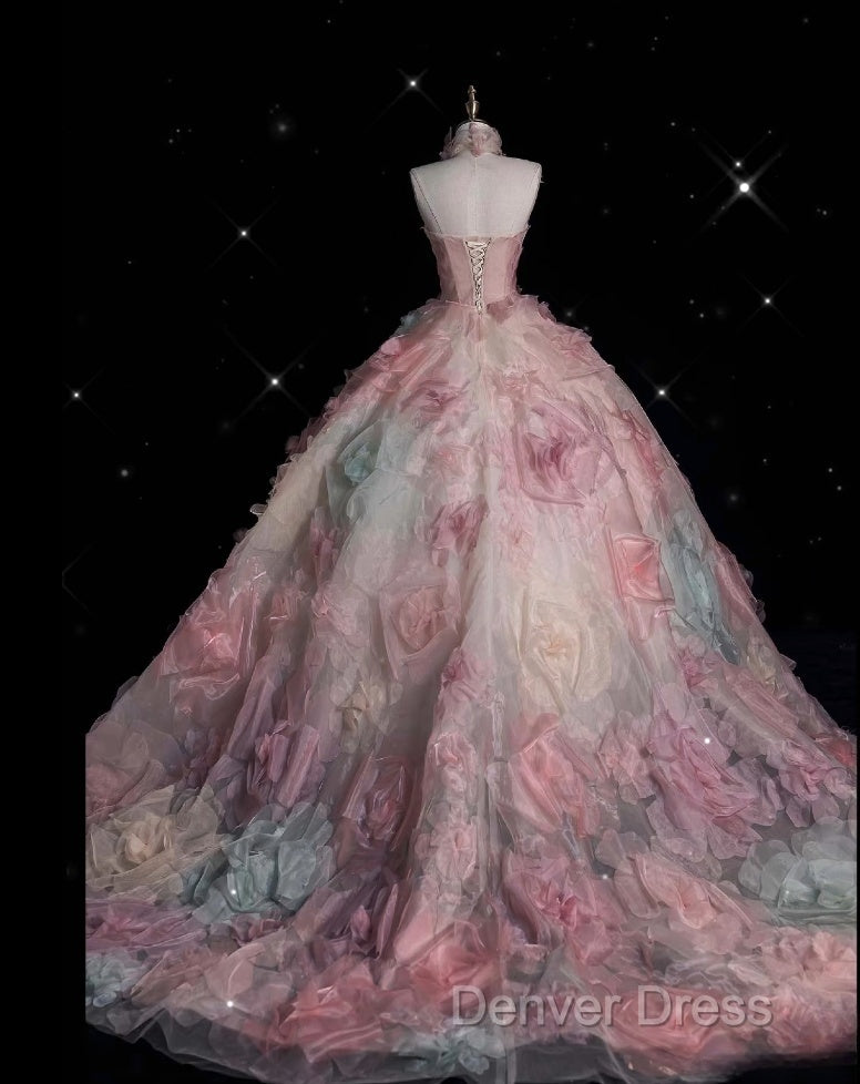 Vintage Fashion Ball Gowns Strapless Pink Floral Floor Length Prom Dress Secondary image