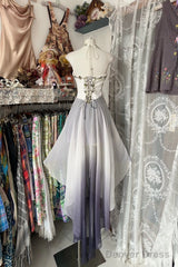 Vintage Fashion High Low Halter Ombre Gray Chiffon Evening Dress Prom Dresses