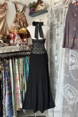 Vintage Fashion Mermaid Halter Black Floor Length Evening Dress Prom Dresses