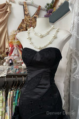 Vintage Fashion Mermaid Sweetheart Black Floor Length Evening Dress Prom Dresses
