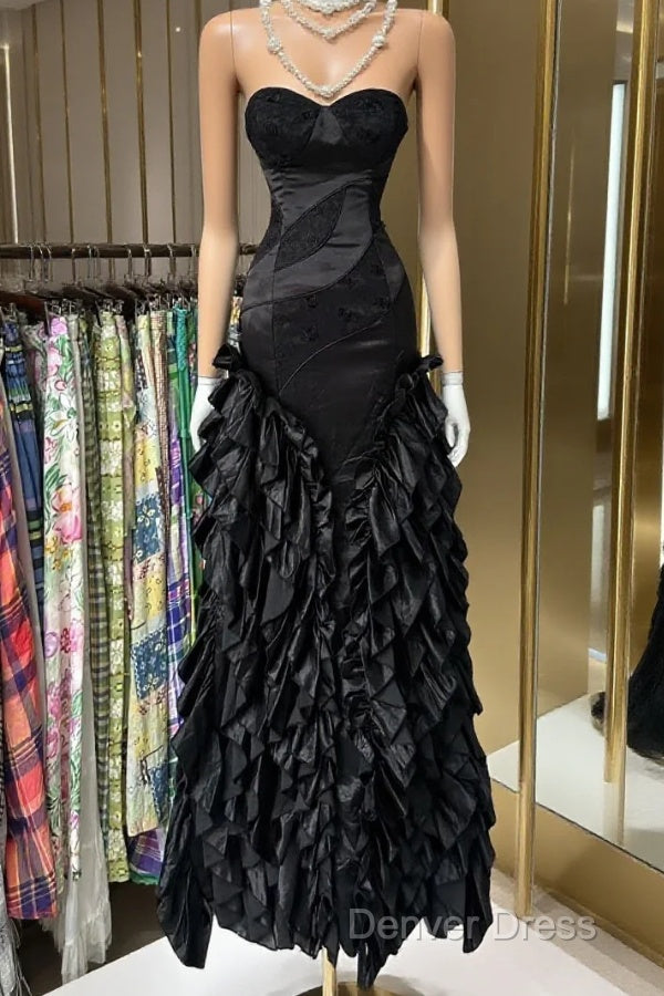 Vintage Fashion Mermaid Sweetheart Black Floor Length Evening Dresses Prom Dresses Main image