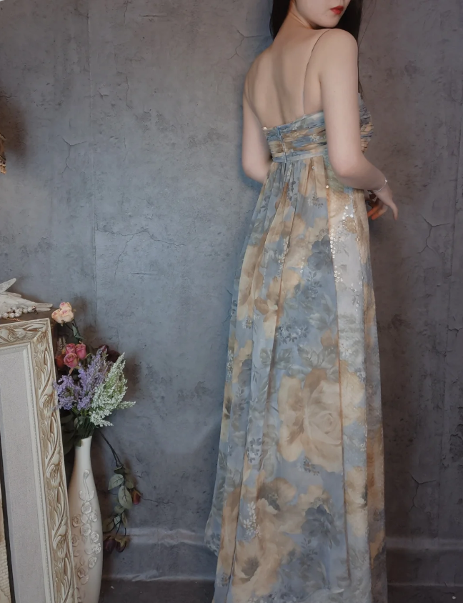 Vintage Fitted Spaghetti Strap Sequined Long Prom Dresses Evening Dresses