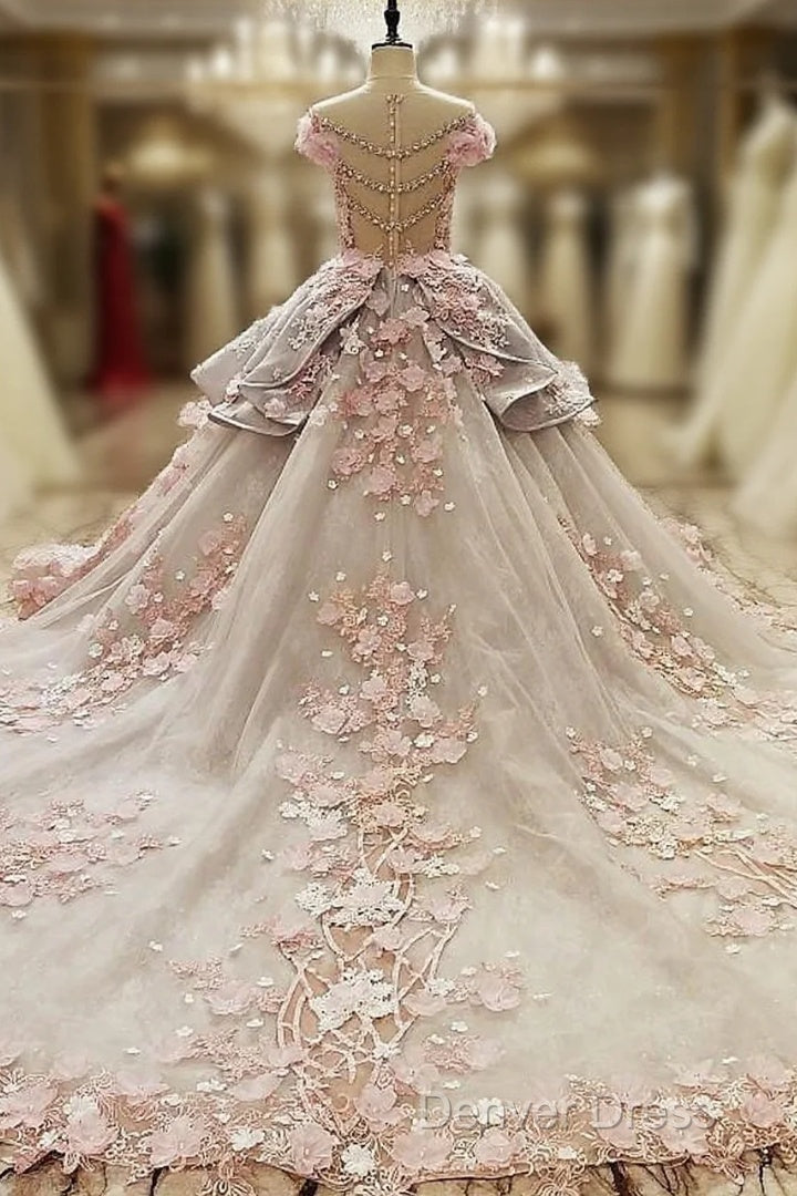 Vintage Floral Lace Flower Wedding Dresses Ball Gown Main image