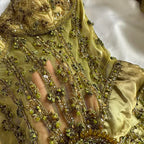 Vintage Gold Spaghetti Strap Silk Sheath Prom Dresses Beaded Prom Gown With Scarf