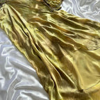 Vintage Gold Spaghetti Strap Silk Sheath Prom Dresses Beaded Prom Gown With Scarf