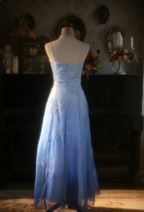 Vintage Gradient Light Blue A-Line Spaghetti Strap Beaded Tulle Long Prom Dresses Evening Dresses