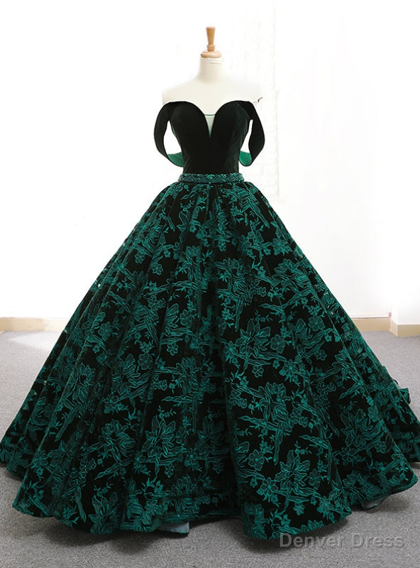 Vintage Green Lace Ball Gown Off The Shoulder Backless Wedding Dress Main image
