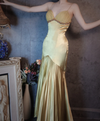 Vintage Green Mermaid Deep V-Neck Pleated Satin Long Prom Dresses Evening Dresses