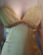 Vintage Green Mermaid Deep V-Neck Pleated Satin Long Prom Dresses Evening Dresses