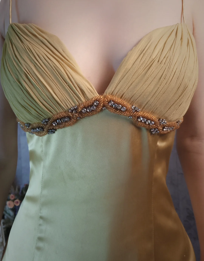 Vintage Green Mermaid Deep V-Neck Pleated Satin Long Prom Dresses Evening Dresses