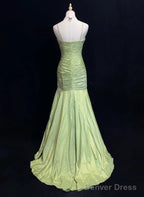 Vintage Green Mermaid Spaghetti Strap Satin Beaded Sequin Long Prom Dress Sweetheart Neck Evening Dress