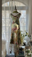 Vintage Green Oil Painting Chiffon Print Irregular Skirt Prom Dresses