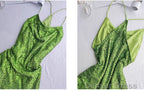 Vintage Green Sheath Spaghetti Strap Sequined Prom Dress Birthday Dresses