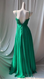 Vintage Green Spaghetti Strap Chiffon A Line Sequin Rhinestone Prom Dress Beautiful Bridal Dresses