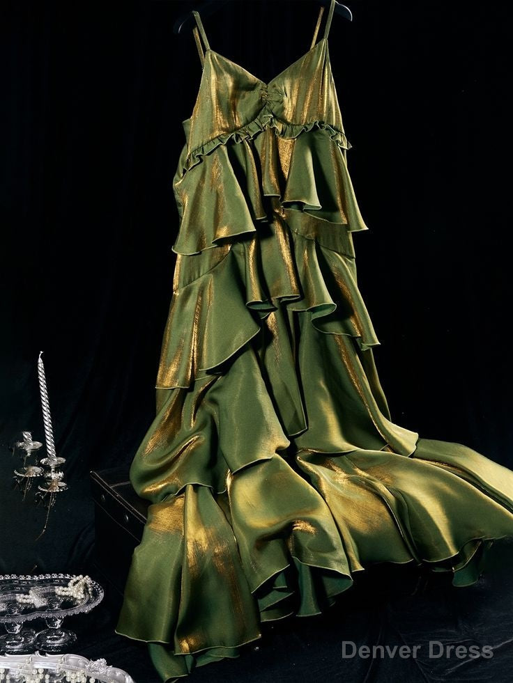 Vintage Green Tiered Flounce Long Prom Dress Party Evening Gown Secondary image
