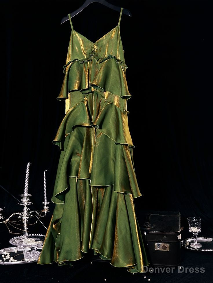 Vintage Green Tiered Flounce Long Prom Dress Party Evening Gown Main image