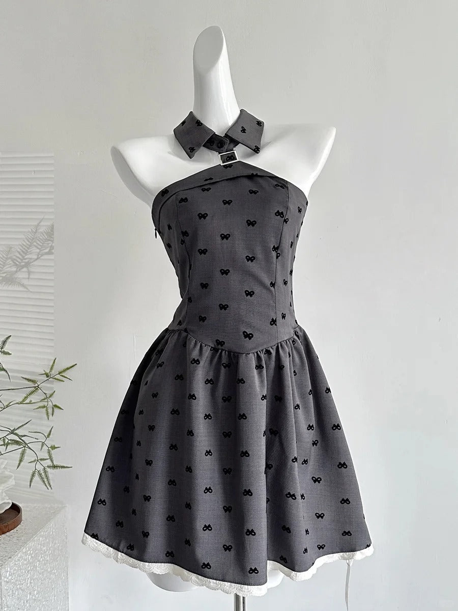 Vintage Grey Printed Lapel A-Line Short 17Th Birthday Homecoming Dresses Main image