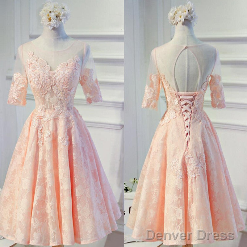Vintage Half Sleeve Appliques Floral Prints Clairvoyant Outfit Lace Lace Up Back Tea-Length Homecoming Dresses Main image