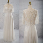 Vintage Half Sleeve V-Neck Elegant See Through Wedding Party Dresses