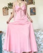 Vintage Halter V Neck Beaded Appliques 90S Prom Dress Mermaid Prom Dresses