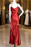 Vintage High Low Halter Satin Red Prom Gowns Fairy Long Prom Dresses