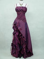 Vintage High Low Spaghetti Straps Grape Taffeta Long Prom Dresses Prom Gown