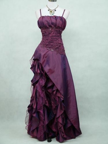 Vintage High Low Spaghetti Straps Grape Taffeta Long Prom Dresses Prom Gown Main image