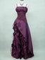 Vintage High Low Spaghetti Straps Grape Taffeta Long Prom Dresses Prom Gown