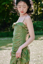 Vintage High Low Spaghetti Straps Ruffles Green Prom Dresses Birthday Outfits