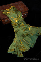 Vintage High Low Spaghetti Straps Ruffles Green Prom Dresses Birthday Outfits